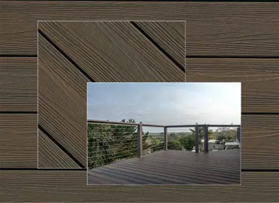Eva-Last Infinity decking in Tiger Cove — board close-up beside a finished deck