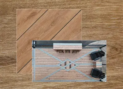 Eva-Last Pioneer decking in Barrel Oak — board close-up beside a finished deck