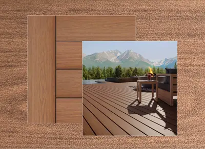 Trex Signature decking in Ocracoke — board close-up beside a finished deck