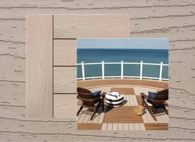 Trex Transcend decking in Rope Swing — board close-up beside a finished deck